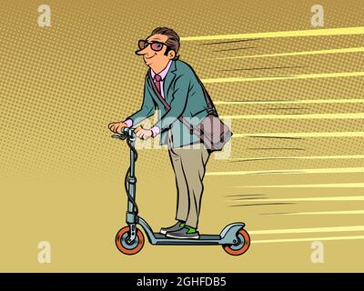 un homme d'affaires conduit un scooter électrique. alternative vert écologique de transport urbain. Le style de vie d'un homme moderne Illustration de Vecteur