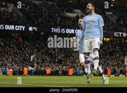 Ilkay Gundogan, de Manchester City, célèbre ses points lors du match de la Premier League au Etihad Stadium de Manchester. Date de la photo : 21 décembre 2019. Le crédit photo doit être lu : Darren Staples/Sportimage via PA Images Banque D'Images