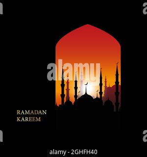 Ramadan Kareem salutation islamique ligne design mosquée dôme avec motif arabe Illustration de Vecteur
