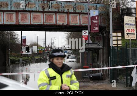 Les inondations près du stade de la gare de Witton ferment une route principale au sol pendant le match de la Premier League à Villa Park, Birmingham. Date de la photo : 16 février 2020. Le crédit photo doit être lu : Darren Staples/Sportimage via PA Images Banque D'Images