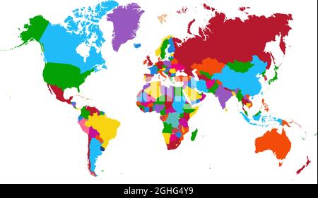Carte colorée du monde. Carte politique détaillée avec noms de pays. Illustration vectorielle. Illustration de Vecteur