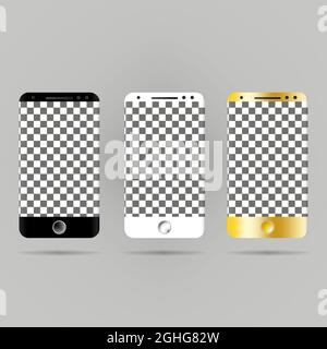 Une image réaliste d'un smartphone blanc, noir et or. Illustration de Vecteur