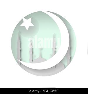 La mosquée, le Croissant et l'étoile.Style islamique.Couper à partir du papier. Illustration de Vecteur