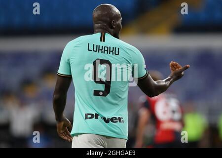 Le buteur belge Romelu Lukaku d'Internazionale réagit pendant le match de série A à Luigi Ferraris, Gênes. Date de la photo : 25 juillet 2020. Le crédit photo doit être lu : Jonathan Moscrop/Sportimage via PA Images Banque D'Images