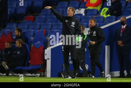 BrightonÕs entraîneur-chef Graham Potter pendant le match de la Carabao Cup au stade AMEX, Brighton et Hove. Date de la photo : 17 septembre 2020. Le crédit photo doit se lire comme suit : Paul Terry/Sportimage via PA Images Banque D'Images