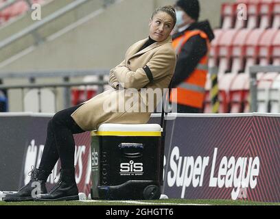 Casey Stoney, entraîneure en chef de Manchester United Women, lors du match de la Super League FA WomenÕs au Leigh Sports Village, Leigh. Date de la photo : 8 novembre 2020. Le crédit photo doit être lu : Darren Staples/Sportimage via PA Images Banque D'Images