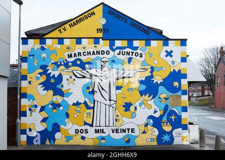 Leeds UnitedÕs Marcelo Bielsa peint sur le côté des bâtiments et des murs. Sport relié Street Art se souvenir de leurs héros, photo date 16 décembre 2020. Le crédit photo doit se lire comme suit : John Clifton/Sportimage via PA Images Banque D'Images