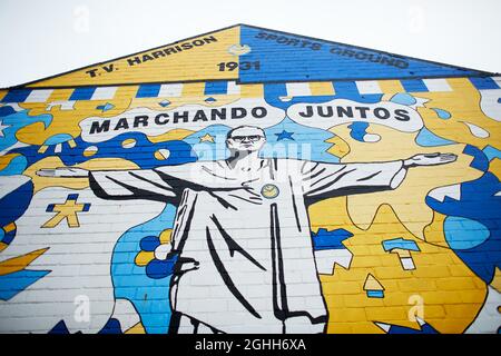 Leeds UnitedÕs Marcelo Bielsa peint sur le côté des bâtiments et des murs. Sport relié Street Art se souvenir de leurs héros, photo date 16 décembre 2020. Le crédit photo doit se lire comme suit : John Clifton/Sportimage via PA Images Banque D'Images