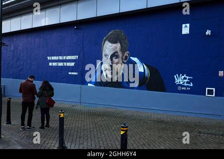 Rob Burrow, joueur de la Leeds Rugby League, peint sur le côté des bâtiments et des murs Sport Related Street Art en souvenir de leurs héros, Picture date 16 décembre 2020. Le crédit photo doit se lire comme suit : John Clifton/Sportimage via PA Images Banque D'Images