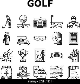 Jeu sportif de golf sur terrain de jeu Icons Set Vector Illustration de Vecteur