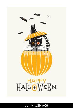 Joyeux Halloween fantaisie minimaliste style poster vectoriel Illustration de Vecteur