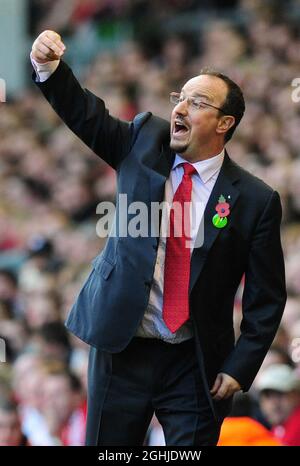 Rafael Benitez responsable de Liverpool pendant la Barclays Premier League entre Liverpool et Manchester United à Anfield, Liverpool. Banque D'Images