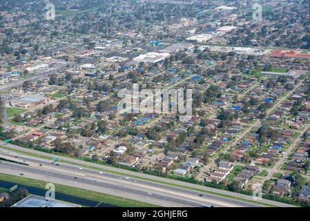 La Nouvelle-Orléans, États-Unis d'Amérique. 03 septembre 2021. Vue aérienne des quartiers à la suite de l'ouragan Ida de catégorie 4 le 3 septembre 2021 à la Nouvelle-Orléans, Louisiane. Crédit : PO2 Ryan Dickinson/États-Unis Coast Guard/Alamy Live News Banque D'Images