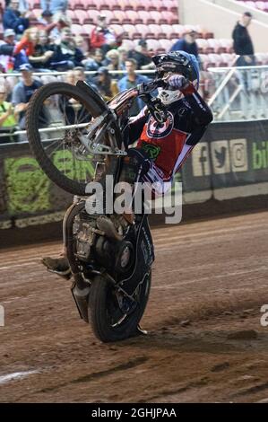 MANCHESTER, ROYAUME-UNI. 6 SEPT Dan Bewley Wheels pendant le match SGB Premiership entre Belle vue Aces et Sheffield Tigers au National Speedway Stadium, Manchester, le lundi 6 septembre 2021. (Credit: Ian Charles | MI News) Credit: MI News & Sport /Alay Live News Banque D'Images