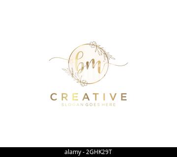 BM logo féminin beauté monogramme et élégant logo design, écriture logo de la signature initiale, mariage, mode, floral et botanique avec la création Illustration de Vecteur