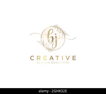 BJ logo féminin beauté monogramme et élégant logo design, écriture logo de la signature initiale, mariage, mode, floral et botanique avec la création Illustration de Vecteur