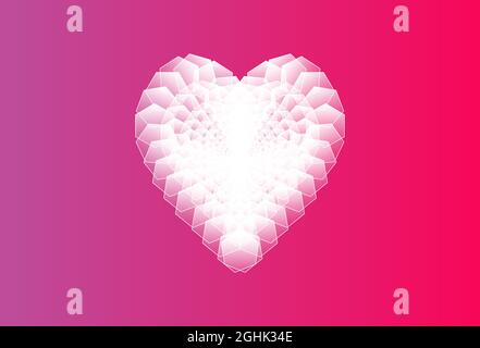 Blanc numérique Pixel art forme de coeur isolée sur un joli fond rose. Magnifique motif de pixels vectoriels sans couture Love Hearts. Créatif et élégant Illustration de Vecteur