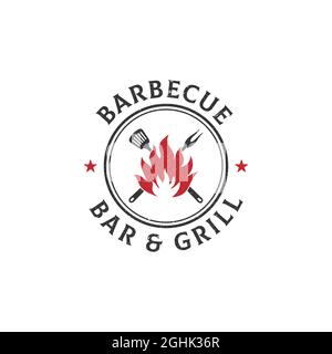 motif vintage grunge barbecue logo, bar et dessin vectoriel de grill avec style rustique Illustration de Vecteur