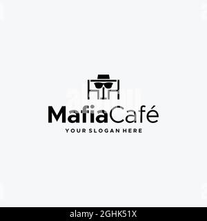 flat MafiaCafe chaise de table lunettes chapeau logo Illustration de Vecteur