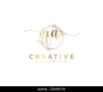 QA féminine logo beauté monogramme et élégant logo design, écriture logo de la signature initiale, mariage, mode, floral et botanique avec la création Illustration de Vecteur