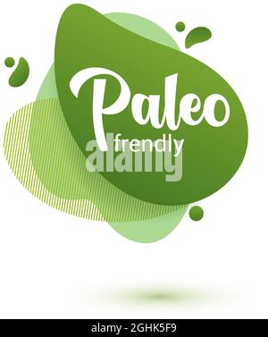 Paleo Diet Fendly badge. Vert amoeba design de l'autocollant pour le menu de régime paleo, affiche, circulaire. Illustration de Vecteur