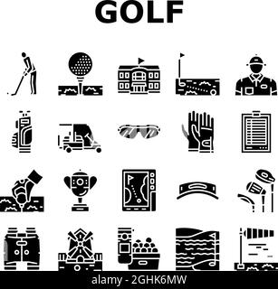 Jeu sportif de golf sur terrain de jeu Icons Set Vector Illustration de Vecteur