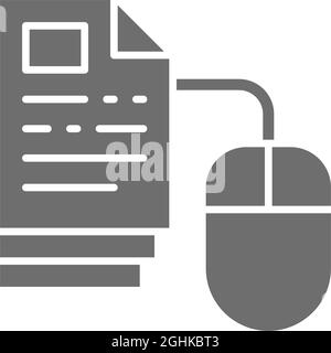 Vecteur ordinateur souris avec pages, formation en ligne en un seul clic, icône grise de la bibliothèque web. Illustration de symbole et de signe. Isolé sur le backgro blanc Illustration de Vecteur