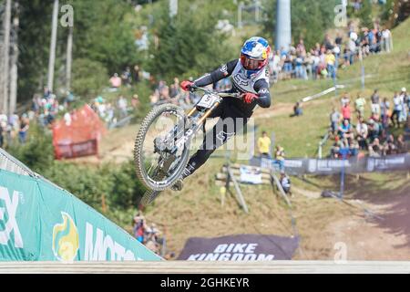 Lenzerheide, Suisse. 4 septembre 2021. Laurie Greenland GBR de l'ÉQUIPE de MS MONDRAKER während des Downhill Finals der Herren am UCI Mountain Bike Weltc Banque D'Images