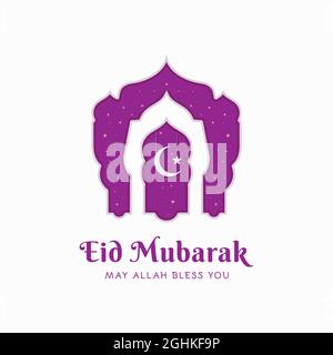 Motif EID Mubarak pour carte de vœux et poster. Bannière et arrière-plan islamiques graphiques vectoriels créatifs avec beau violet sur fond blanc Illustration de Vecteur