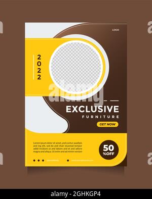 Concept de promotion de vente de mobilier exclusif d'idée créative. Prospectus et prospectus modernes de couleur marron jaune avec collage photo Illustration de Vecteur