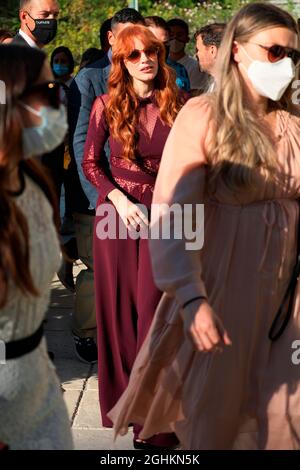 Venise, Italie. Le 05septembre 2021. VENISE, ITALIE - 05 SEPTEMBRE : Jessica Chastain arrive au 78e Festival International du film de Venise le 05 septembre 2021 à Venise, Italie. (Photo de Mark Cape/Insidefoto) Credit: Insidefoto srl/Alay Live News Banque D'Images