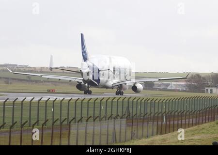 Aéroport de Glasgow Prestwick , Ayrshire, Écosse. Royaume-Uni 11 mars 2020. Airbus A300-600ST connu sous le nom de Beluga lors d'un exercice d'entraînement Banque D'Images