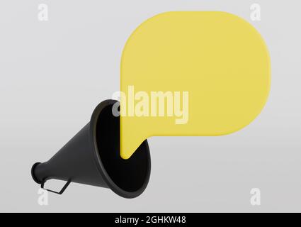 Mégaphone et bulle de la parole. Concept d'annonce, de déclaration et de communication. Illustration du rendu 3D. Banque D'Images