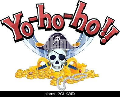 Concept de pirate avec bannière de mot Yo-ho-ho et illustration des croisos du crâne Illustration de Vecteur