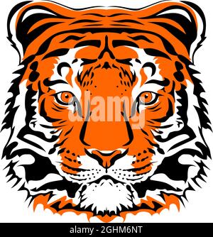Dessin visage de tigre - symbole de la nouvelle année 2022 pour affiche, brochure, bannière, carte d'invitation. Illustration vectorielle isolée sur fond transparent. Illustration de Vecteur