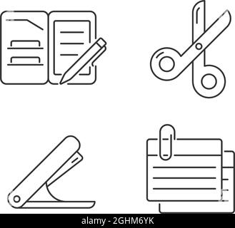 Papeterie de bureau fournitures ensemble d'icônes linéaires Illustration de Vecteur