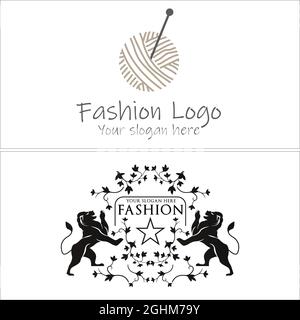 Vêtements de mode, boules d'aiguille et logo lion Illustration de Vecteur