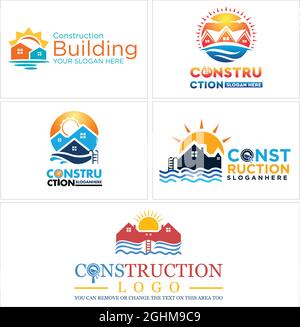 Construction de bâtiments piscine loisirs logo design Illustration de Vecteur