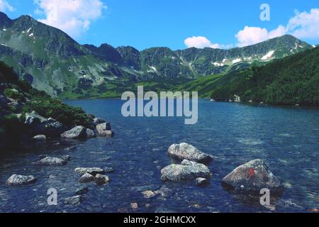 Paysage paisible de la vallée des cinq étangs polonais par une journée ensoleillée Banque D'Images