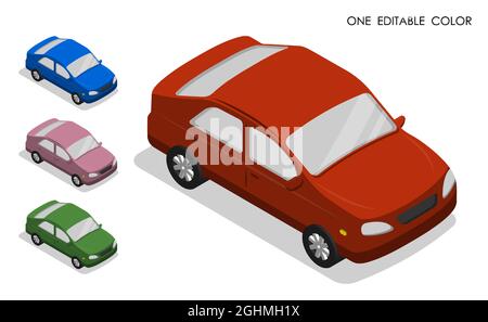 ensemble de voitures de tourisme isométriques, vue en grand angle. Transport de passagers et livraison de petits chargements. Vecteur 3D réaliste isolé sur fond blanc Illustration de Vecteur