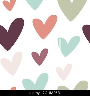 Motif coeurs sans couture dans des couleurs automnales sur fond blanc. Illustration vectorielle, conception plate Illustration de Vecteur