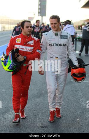 23.02.2012 Barcelone, Espagne, Felipe Massa (BRA), Scuderia Ferrari et Michael Schumacher (GER), Mercedes AMG Petronas - tests de Formule 1, jour 3 - Championnat du monde de Formule 1 Banque D'Images