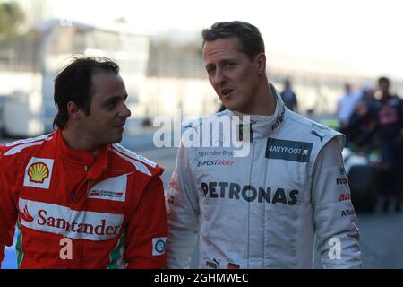 23.02.2012 Barcelone, Espagne, Felipe Massa (BRA), Scuderia Ferrari et Michael Schumacher (GER), Mercedes AMG Petronas - tests de Formule 1, jour 3 - Championnat du monde de Formule 1 Banque D'Images