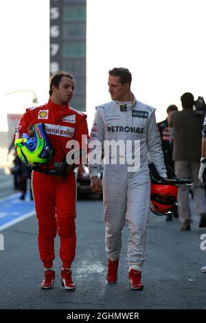 23.02.2012 Barcelone, Espagne, Felipe Massa (BRA), Scuderia Ferrari et Michael Schumacher (GER), Mercedes AMG Petronas - tests de Formule 1, jour 3 - Championnat du monde de Formule 1 Banque D'Images