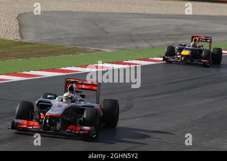 1ère place Lewis Hamilton (GBR), McLaren Mercedes 2ème place Sebastian Vettel (GER), Red Bull Racing 18.11.2012. Formula 1 World Championship, Rd 19, Grand Prix des États-Unis, Austin, États-Unis, Race Day Banque D'Images