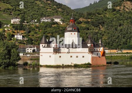 Château de Pfalzgrafenstein, île du Rhin. Château médiéval à péage dans la gorge du Rhin, Kaub, vallée du Haut-Rhin moyen, Rhénanie-Palatinat, Allemagne. Banque D'Images