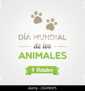 Journée mondiale des animaux. Octobre 4. Espagnol. Empreintes cardiaques. Illustration vectorielle, conception plate Illustration de Vecteur