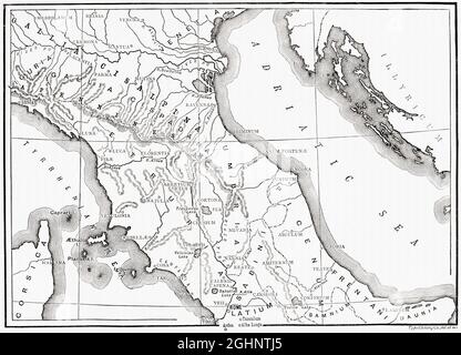 Carte du nord et du centre de l'Italie dans les temps anciens. De l'Histoire universelle illustrée de Cassell, publié en 1883. Banque D'Images