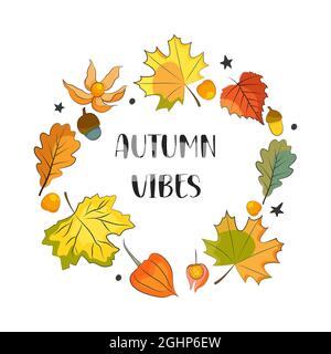 Couronne de feuilles avec des couleurs d'automne. Illustration vectorielle. Illustration de Vecteur