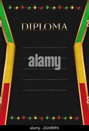 Cadre vertical et bordure sur fond noir métallique, avec couleurs de drapeau du Mali, éléments de modèle pour votre certificat et diplôme. Vecteur. Illustration de Vecteur